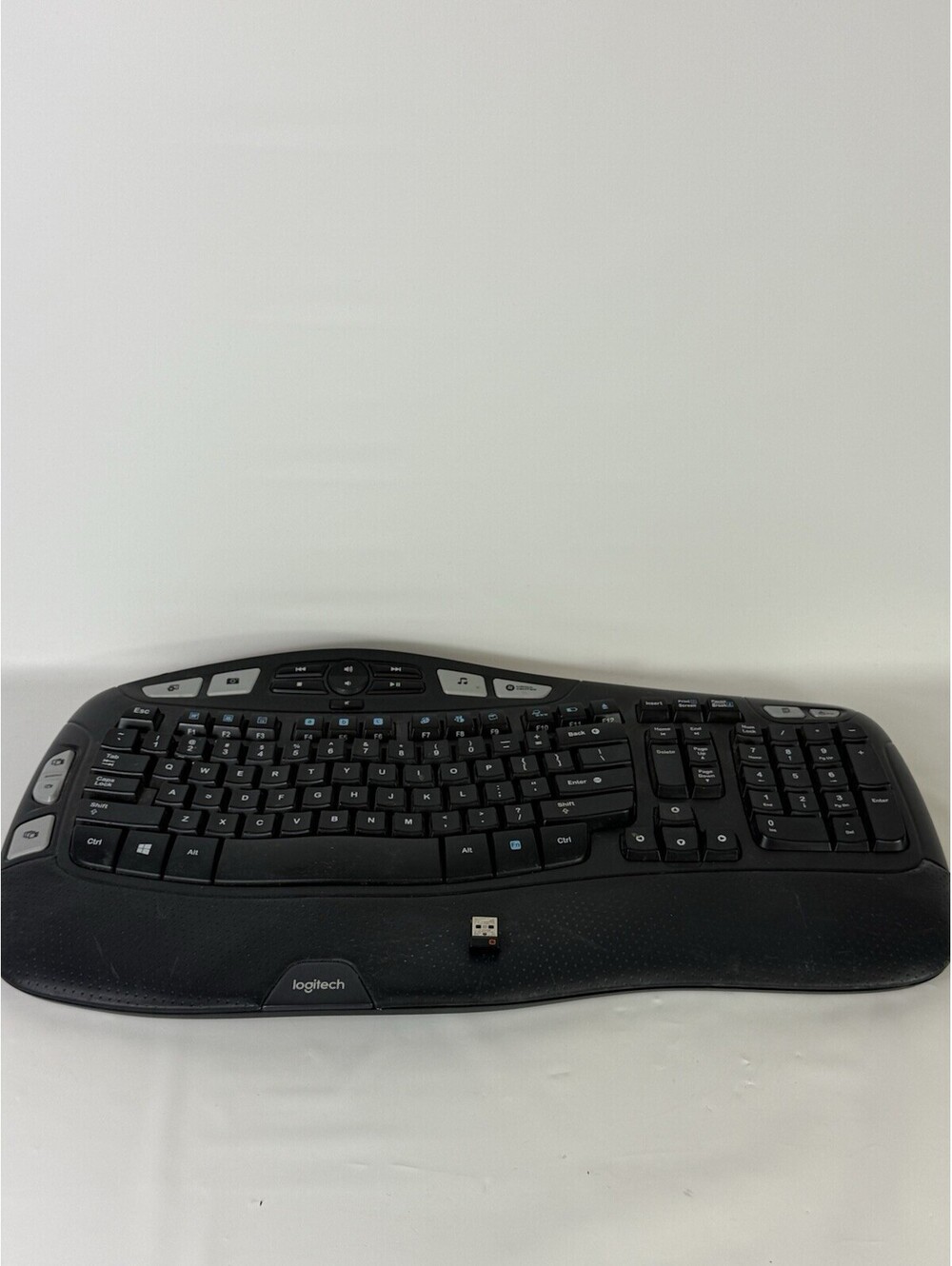 Logitech K350 Black Wave Wireless Keyboard + Dongle Ergonomic Tested WORKS